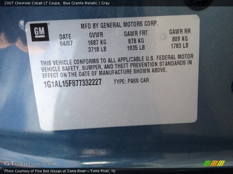 Blue Granite Metallic / Gray 2007 Chevrolet Cobalt LT Coupe