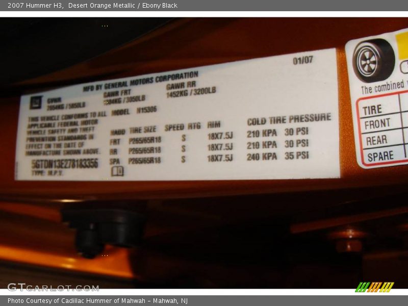 Desert Orange Metallic / Ebony Black 2007 Hummer H3