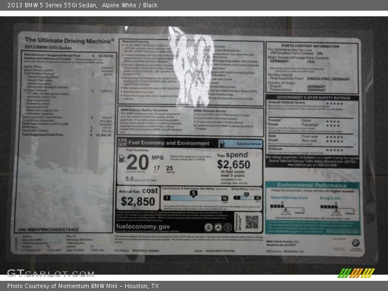 Alpine White / Black 2013 BMW 5 Series 550i Sedan
