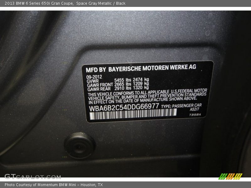 2013 6 Series 650i Gran Coupe Space Gray Metallic Color Code A52