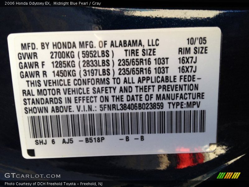 Midnight Blue Pearl / Gray 2006 Honda Odyssey EX