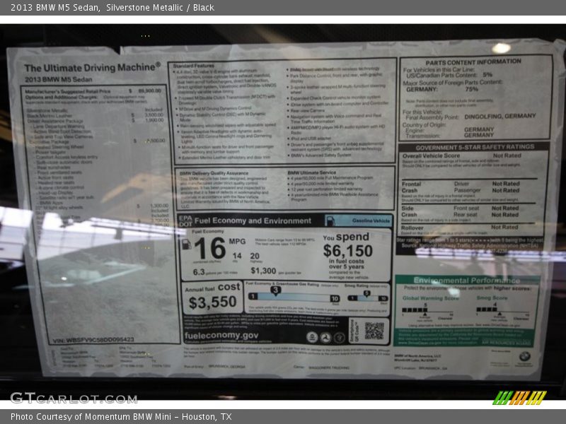  2013 M5 Sedan Window Sticker