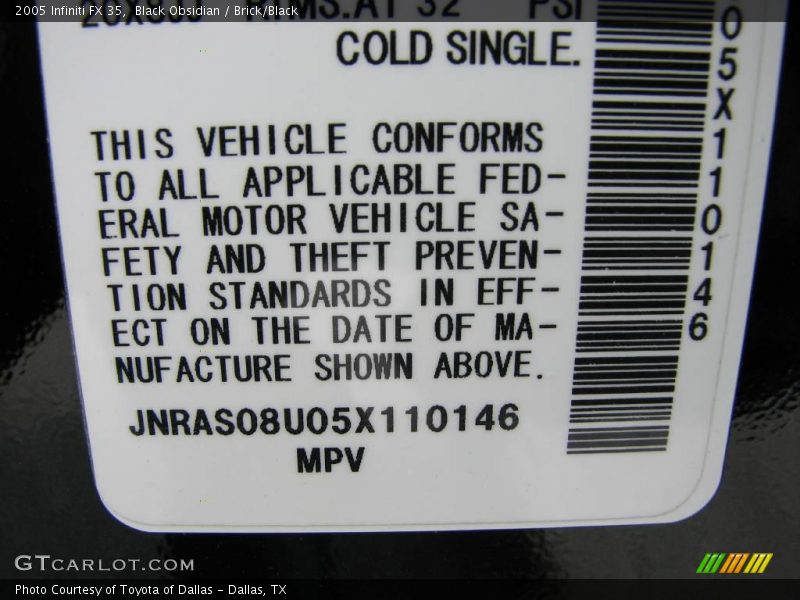 Black Obsidian / Brick/Black 2005 Infiniti FX 35