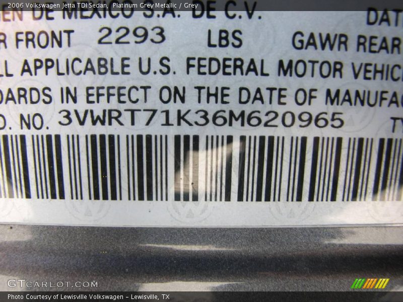 Platinum Grey Metallic / Grey 2006 Volkswagen Jetta TDI Sedan