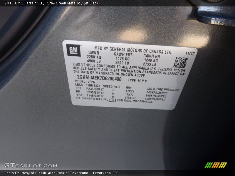 Gray Green Metallic / Jet Black 2013 GMC Terrain SLE