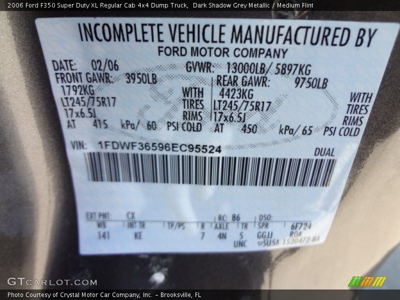 Dark Shadow Grey Metallic / Medium Flint 2006 Ford F350 Super Duty XL Regular Cab 4x4 Dump Truck