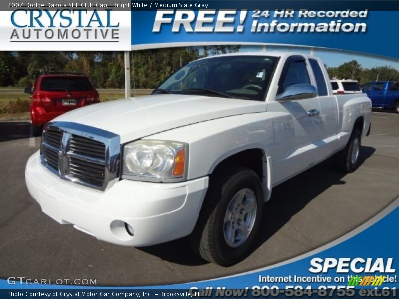 Bright White / Medium Slate Gray 2007 Dodge Dakota SLT Club Cab