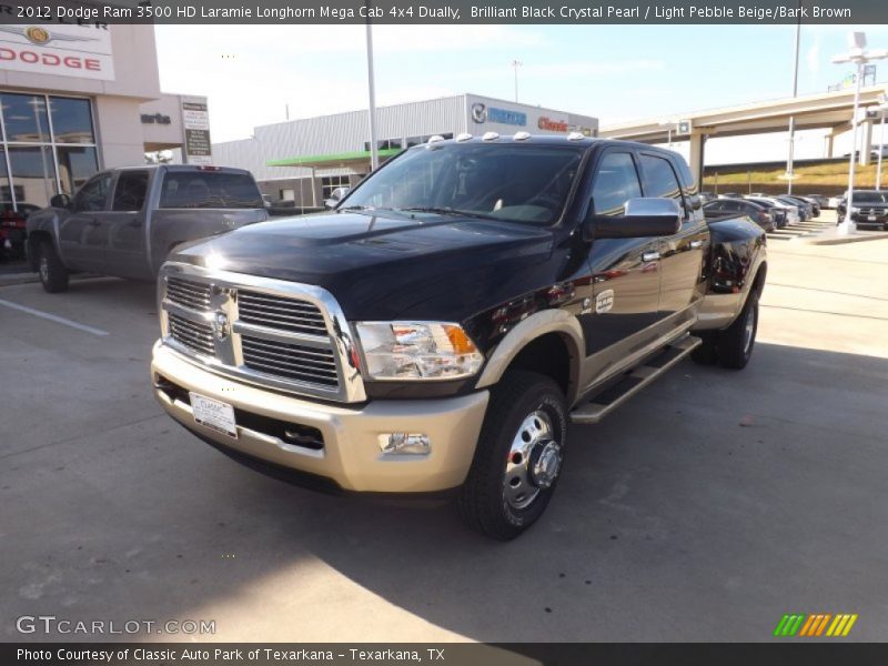 Brilliant Black Crystal Pearl / Light Pebble Beige/Bark Brown 2012 Dodge Ram 3500 HD Laramie Longhorn Mega Cab 4x4 Dually