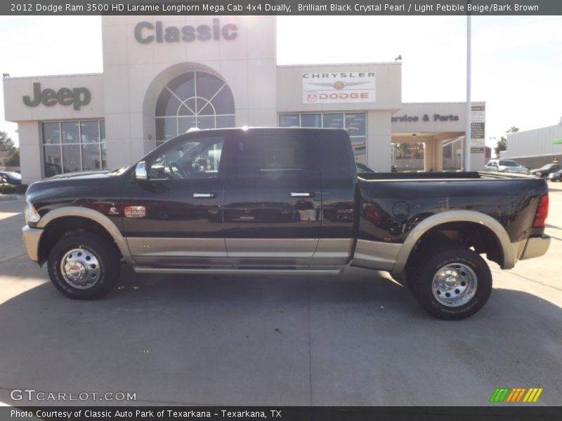 Brilliant Black Crystal Pearl / Light Pebble Beige/Bark Brown 2012 Dodge Ram 3500 HD Laramie Longhorn Mega Cab 4x4 Dually