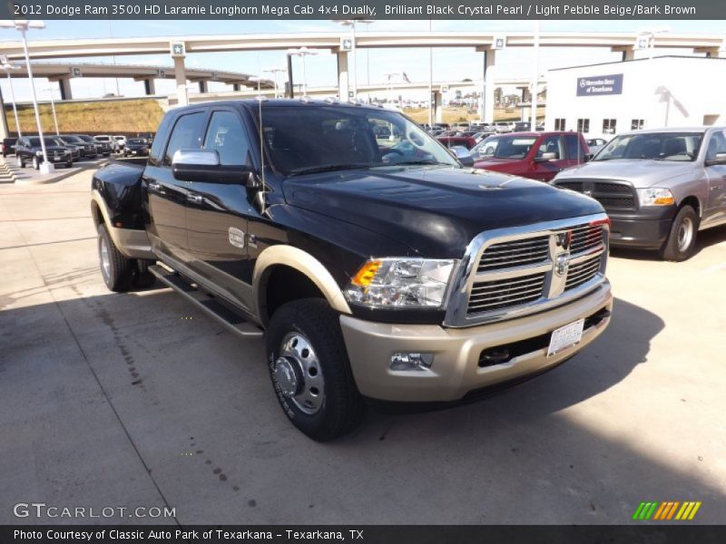 Brilliant Black Crystal Pearl / Light Pebble Beige/Bark Brown 2012 Dodge Ram 3500 HD Laramie Longhorn Mega Cab 4x4 Dually