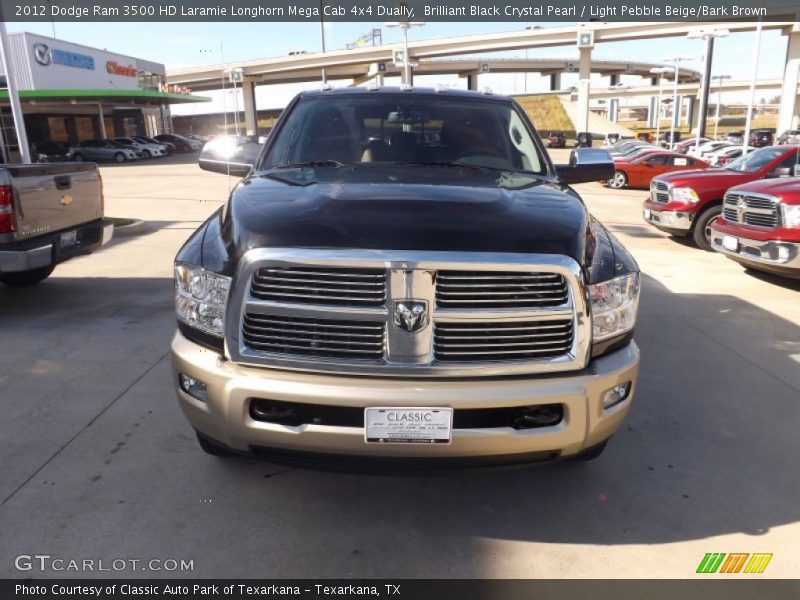 Brilliant Black Crystal Pearl / Light Pebble Beige/Bark Brown 2012 Dodge Ram 3500 HD Laramie Longhorn Mega Cab 4x4 Dually