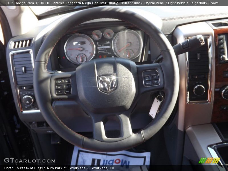 Brilliant Black Crystal Pearl / Light Pebble Beige/Bark Brown 2012 Dodge Ram 3500 HD Laramie Longhorn Mega Cab 4x4 Dually