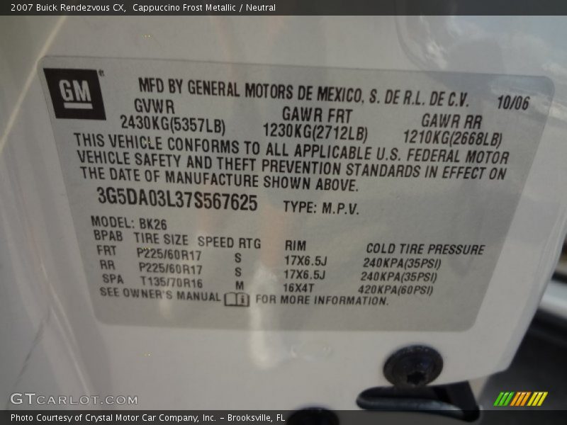 Cappuccino Frost Metallic / Neutral 2007 Buick Rendezvous CX
