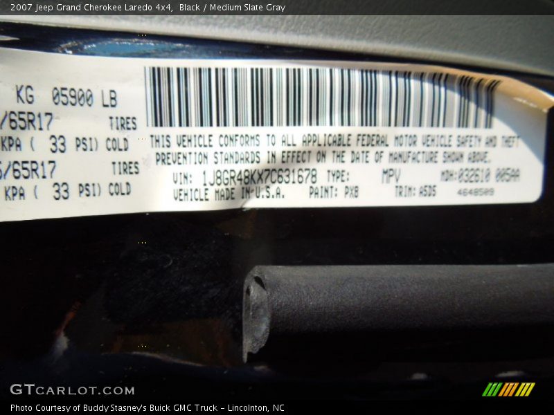 Black / Medium Slate Gray 2007 Jeep Grand Cherokee Laredo 4x4