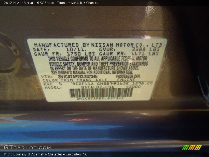 Titanium Metallic / Charcoal 2012 Nissan Versa 1.6 SV Sedan
