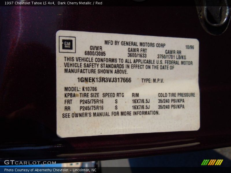 Dark Cherry Metallic / Red 1997 Chevrolet Tahoe LS 4x4