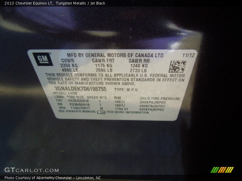 Tungsten Metallic / Jet Black 2013 Chevrolet Equinox LT