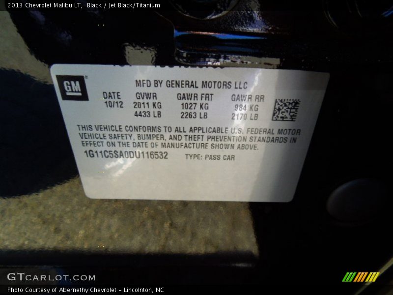 Black / Jet Black/Titanium 2013 Chevrolet Malibu LT