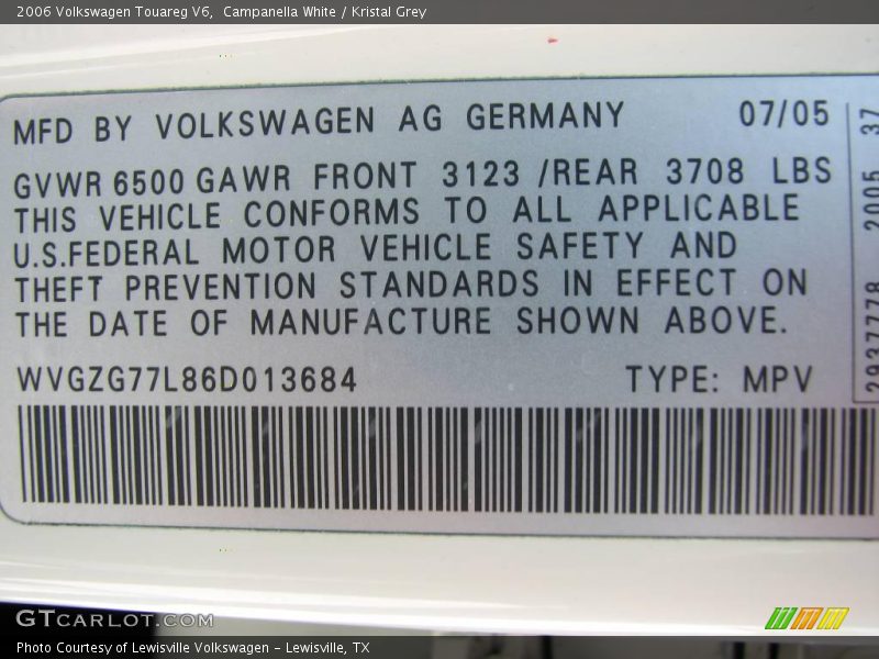 Campanella White / Kristal Grey 2006 Volkswagen Touareg V6