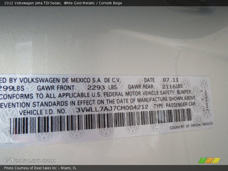 White Gold Metallic / Cornsilk Beige 2012 Volkswagen Jetta TDI Sedan