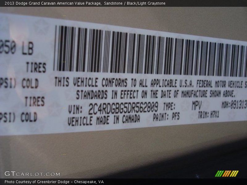 Sandstone / Black/Light Graystone 2013 Dodge Grand Caravan American Value Package