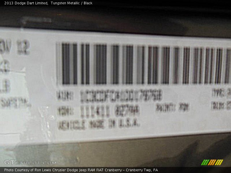 Tungsten Metallic / Black 2013 Dodge Dart Limited