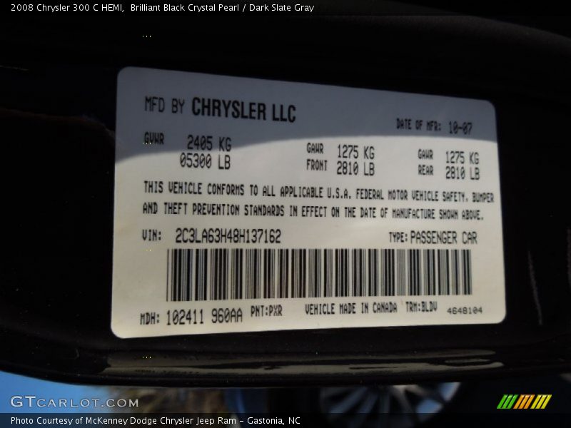 Brilliant Black Crystal Pearl / Dark Slate Gray 2008 Chrysler 300 C HEMI