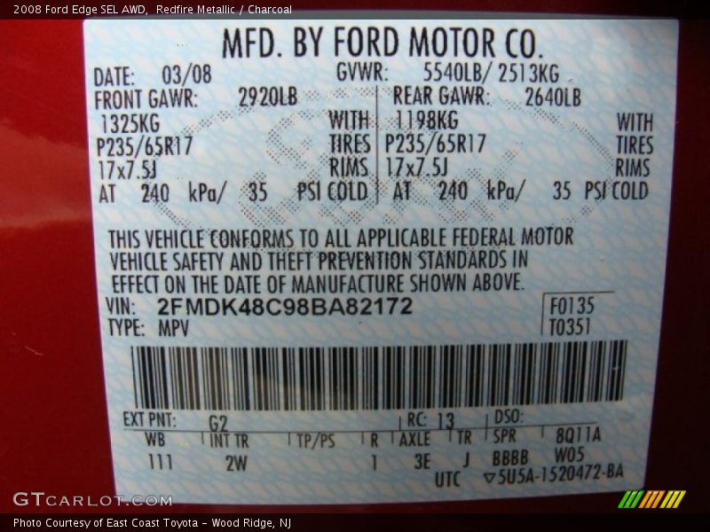 Redfire Metallic / Charcoal 2008 Ford Edge SEL AWD