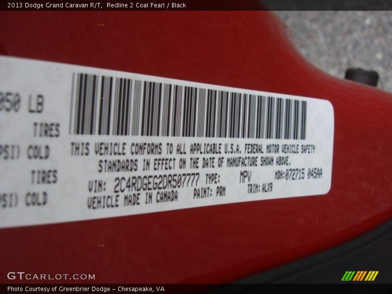 Redline 2 Coat Pearl / Black 2013 Dodge Grand Caravan R/T