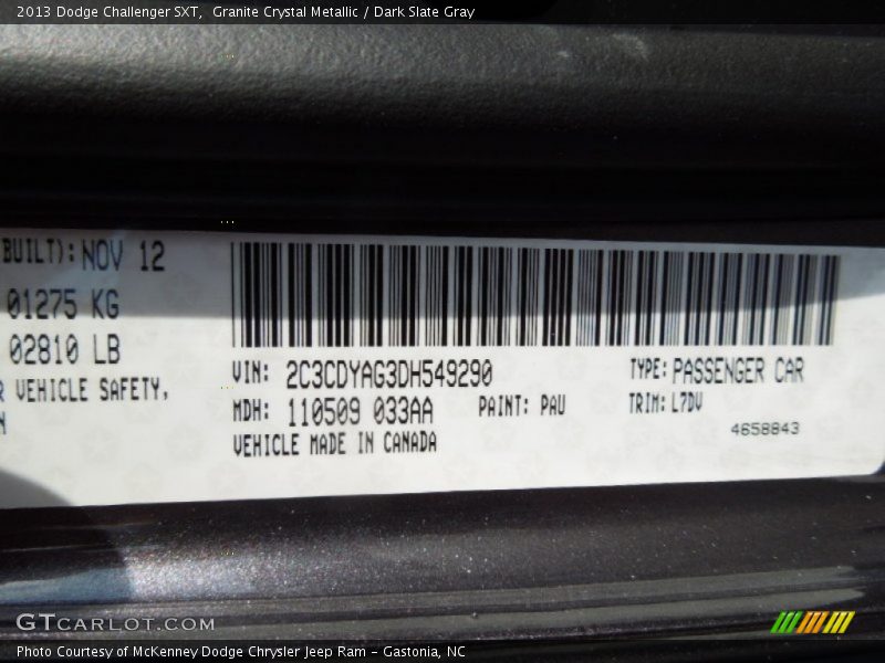 Granite Crystal Metallic / Dark Slate Gray 2013 Dodge Challenger SXT
