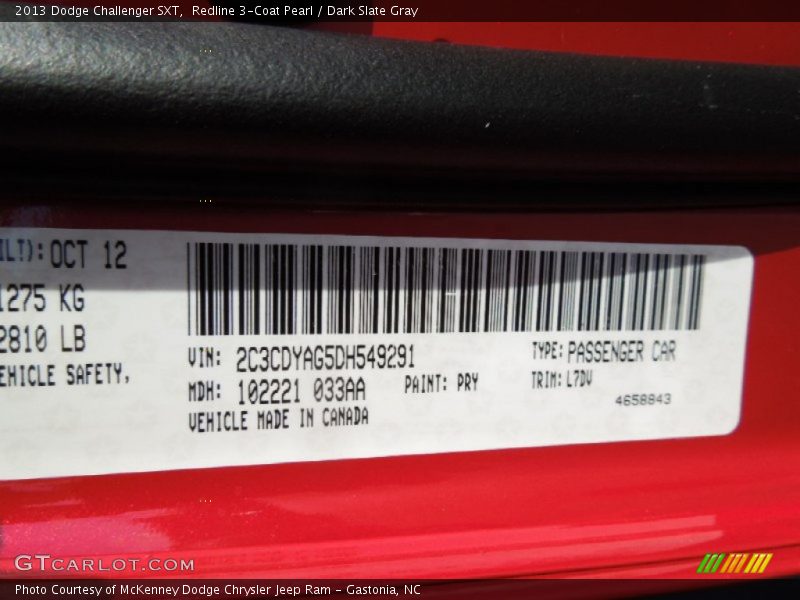 Redline 3-Coat Pearl / Dark Slate Gray 2013 Dodge Challenger SXT