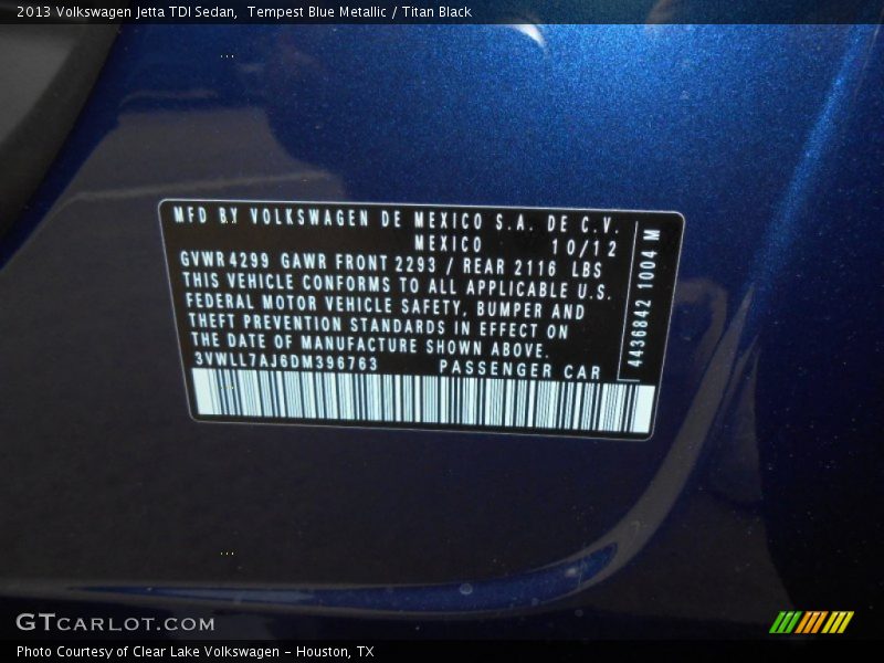 Tempest Blue Metallic / Titan Black 2013 Volkswagen Jetta TDI Sedan