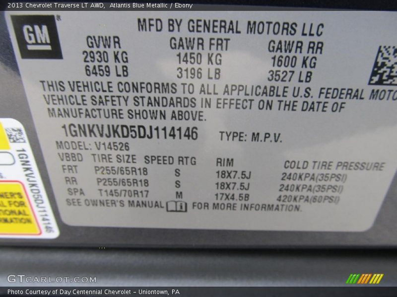 Atlantis Blue Metallic / Ebony 2013 Chevrolet Traverse LT AWD