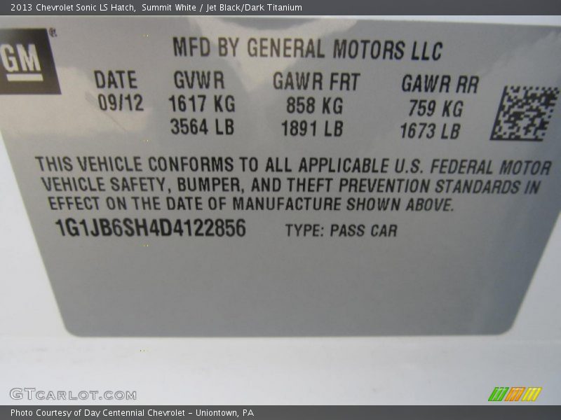 Summit White / Jet Black/Dark Titanium 2013 Chevrolet Sonic LS Hatch