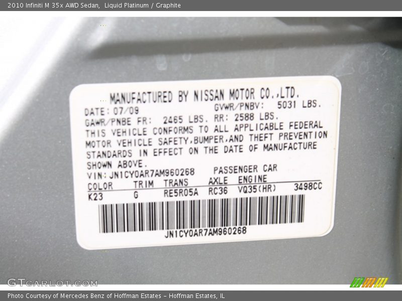 Liquid Platinum / Graphite 2010 Infiniti M 35x AWD Sedan