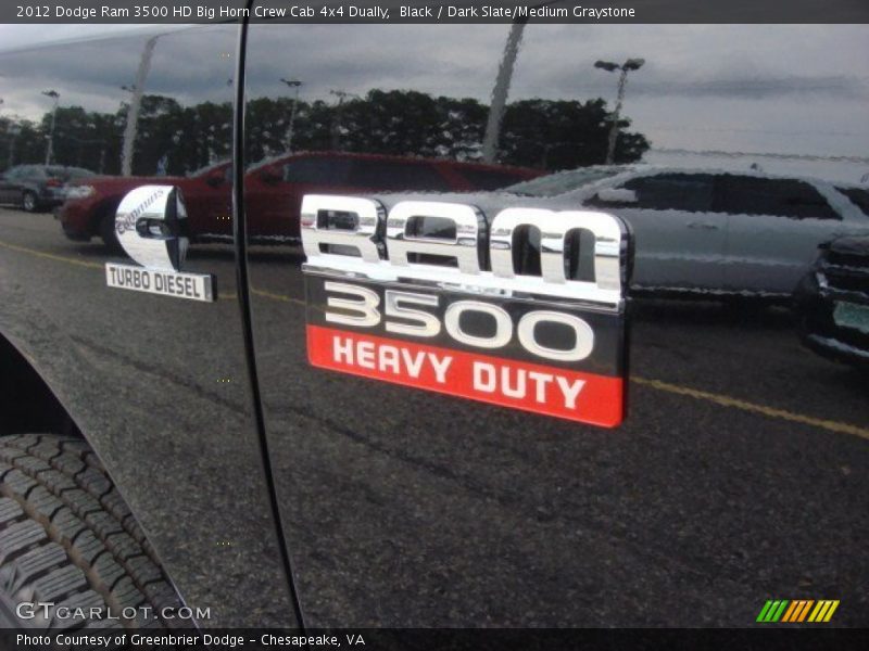 Black / Dark Slate/Medium Graystone 2012 Dodge Ram 3500 HD Big Horn Crew Cab 4x4 Dually