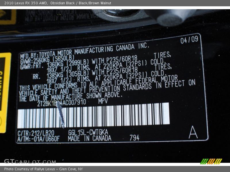 Obsidian Black / Black/Brown Walnut 2010 Lexus RX 350 AWD