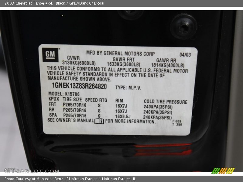 Black / Gray/Dark Charcoal 2003 Chevrolet Tahoe 4x4