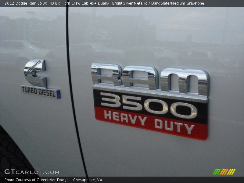 Bright Silver Metallic / Dark Slate/Medium Graystone 2012 Dodge Ram 3500 HD Big Horn Crew Cab 4x4 Dually