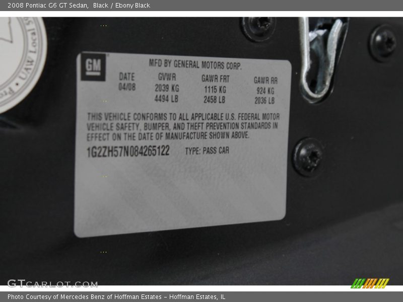Black / Ebony Black 2008 Pontiac G6 GT Sedan