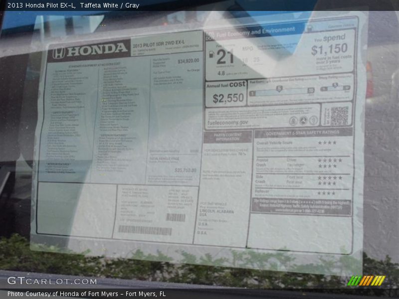 Taffeta White / Gray 2013 Honda Pilot EX-L