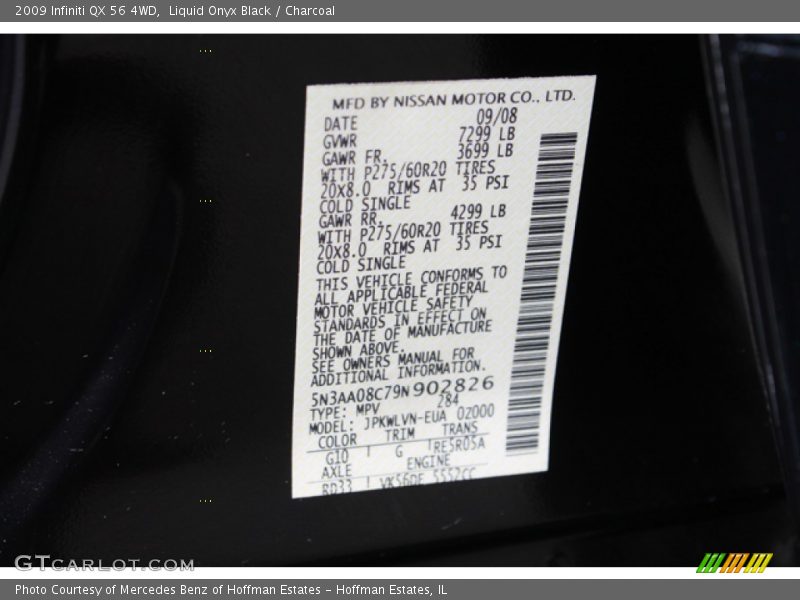 Liquid Onyx Black / Charcoal 2009 Infiniti QX 56 4WD
