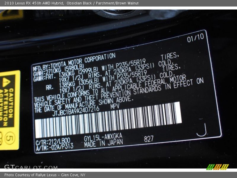 Obsidian Black / Parchment/Brown Walnut 2010 Lexus RX 450h AWD Hybrid