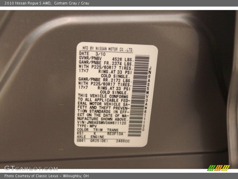 Gotham Gray / Gray 2010 Nissan Rogue S AWD