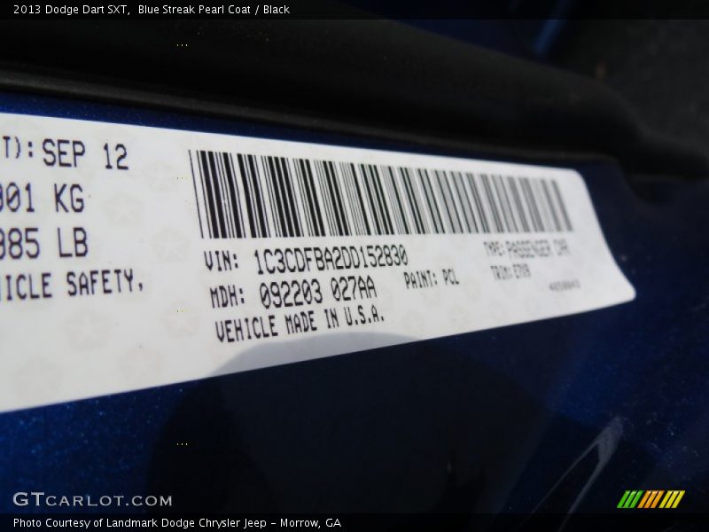 Blue Streak Pearl Coat / Black 2013 Dodge Dart SXT