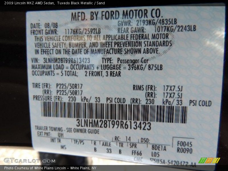 Tuxedo Black Metallic / Sand 2009 Lincoln MKZ AWD Sedan