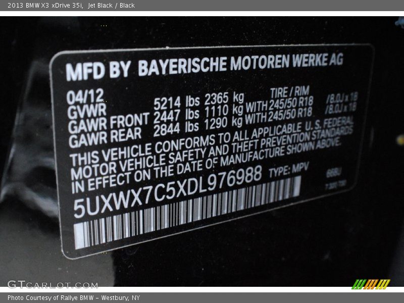 Jet Black / Black 2013 BMW X3 xDrive 35i
