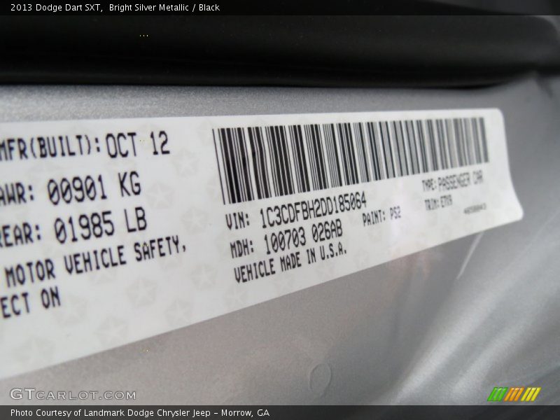 Bright Silver Metallic / Black 2013 Dodge Dart SXT