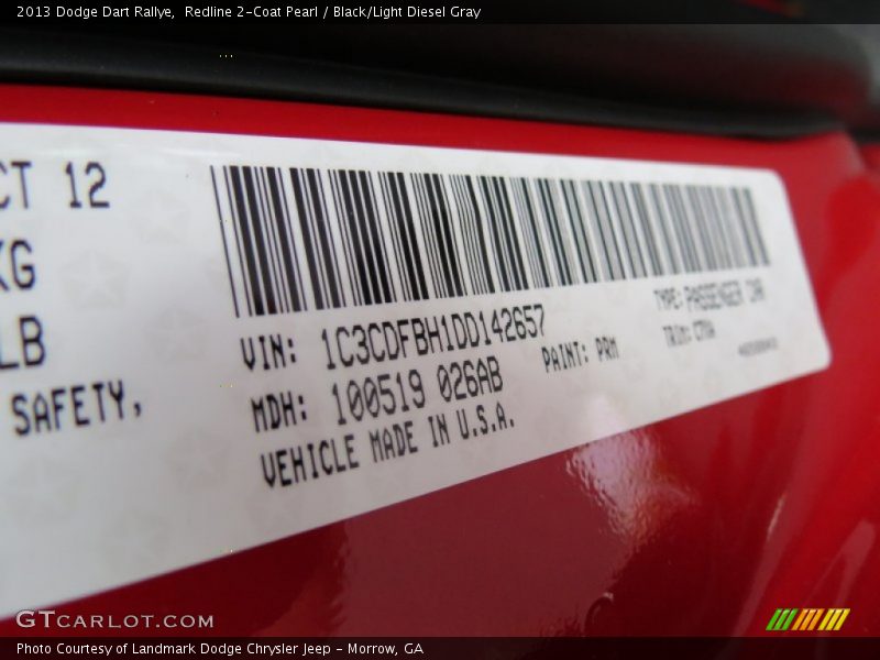 Redline 2-Coat Pearl / Black/Light Diesel Gray 2013 Dodge Dart Rallye