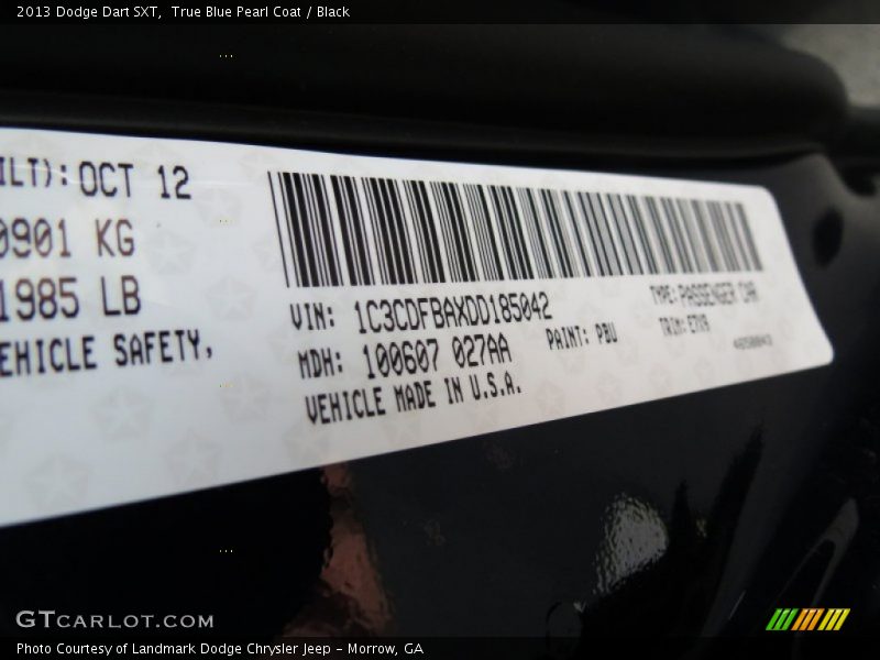 True Blue Pearl Coat / Black 2013 Dodge Dart SXT